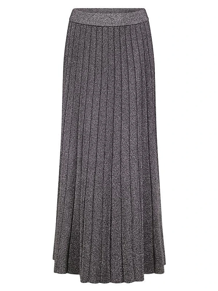 Rib-Knit Metallic Maxi Skirt