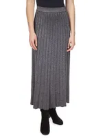 Rib-Knit Metallic Maxi Skirt