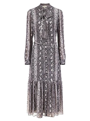 Snakeskin Tiered Midi-Dress