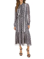 Snakeskin Tiered Midi-Dress