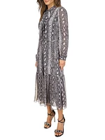 Snakeskin Tiered Midi-Dress