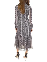 Snakeskin Tiered Midi-Dress