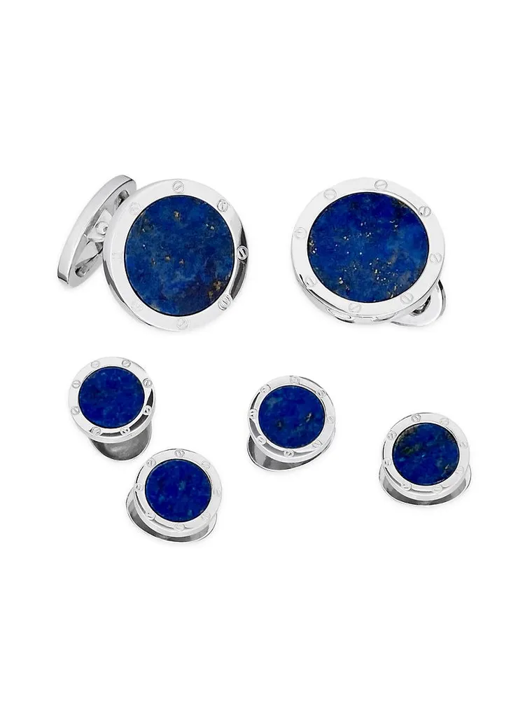 6-Piece Rivet Sterling Silver & Lapis Stud & Cufflink Set