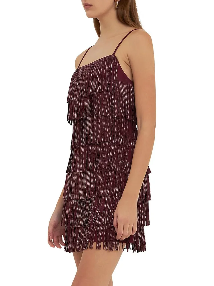 Embellished Suede Fringe Mini Dress