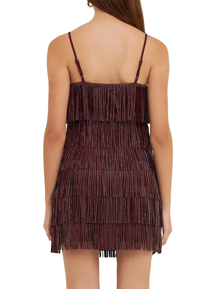 Embellished Suede Fringe Mini Dress