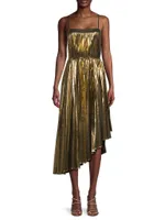 Irene Metallic Asymmetric Midi-Dress