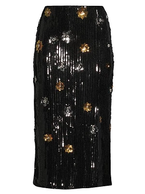 Sequined Floral Midi-Skirt