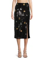 Sequined Floral Midi-Skirt