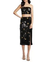 Sequined Floral Midi-Skirt