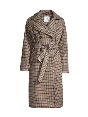 Plaid Belted Double-Breasted Trench Coat