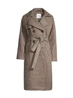 Plaid Belted Double-Breasted Trench Coat