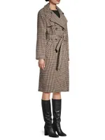 Plaid Belted Double-Breasted Trench Coat