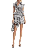 Olive Ruffled Lamé Minidress