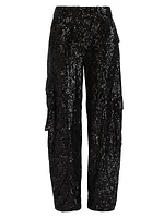 Sequined Straight-Leg Cargo Pants