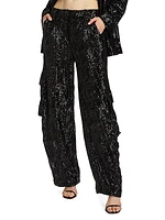 Sequined Straight-Leg Cargo Pants