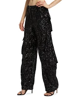 Sequined Straight-Leg Cargo Pants