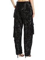 Sequined Straight-Leg Cargo Pants