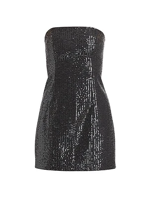 Sequined Cotton Twill Strapless Minidress