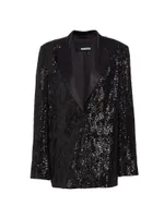 Sequined Oversized Single-Breasted Blazer