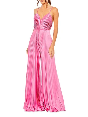 Ieena Pleated Satin Wide-Leg Jumpsuit