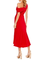 Ieena Ruched Crepe Off-The-Shoulder Midi-Dress