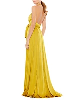 Ieena Pleated Satin Tie-Waist Gown