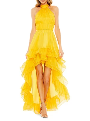 Ruffled Chiffon High-Low Gown