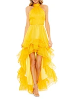 Ruffled Chiffon High-Low Gown