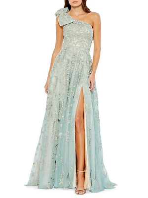 Asymmetric Embellished Tulle A-Line Gown