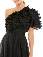 Ieena Asymmetric Ruffled Chiffon Gown