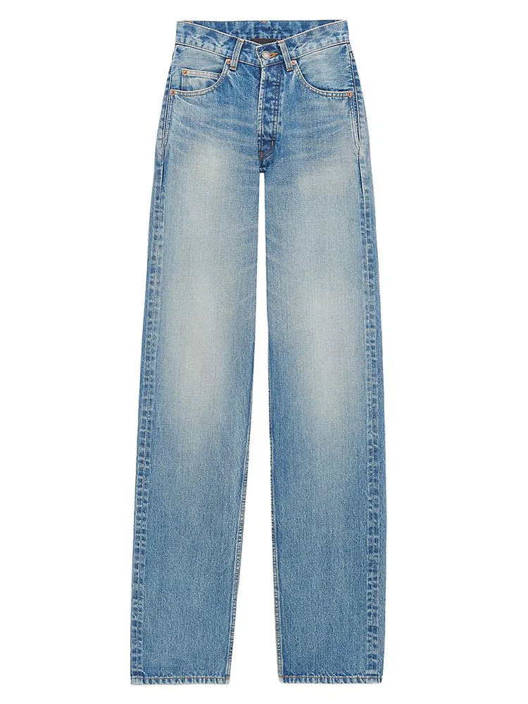 V-Waist Long Baggy Jeans Denim