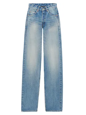 V-Waist Long Baggy Jeans Denim