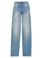 V-Waist Long Baggy Jeans Denim