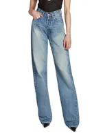 V-Waist Long Baggy Jeans Denim