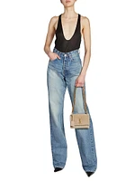 V-Waist Long Baggy Jeans Denim