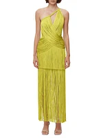 Draped Fringe One-Shoulder Gown