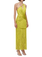 Draped Fringe One-Shoulder Gown