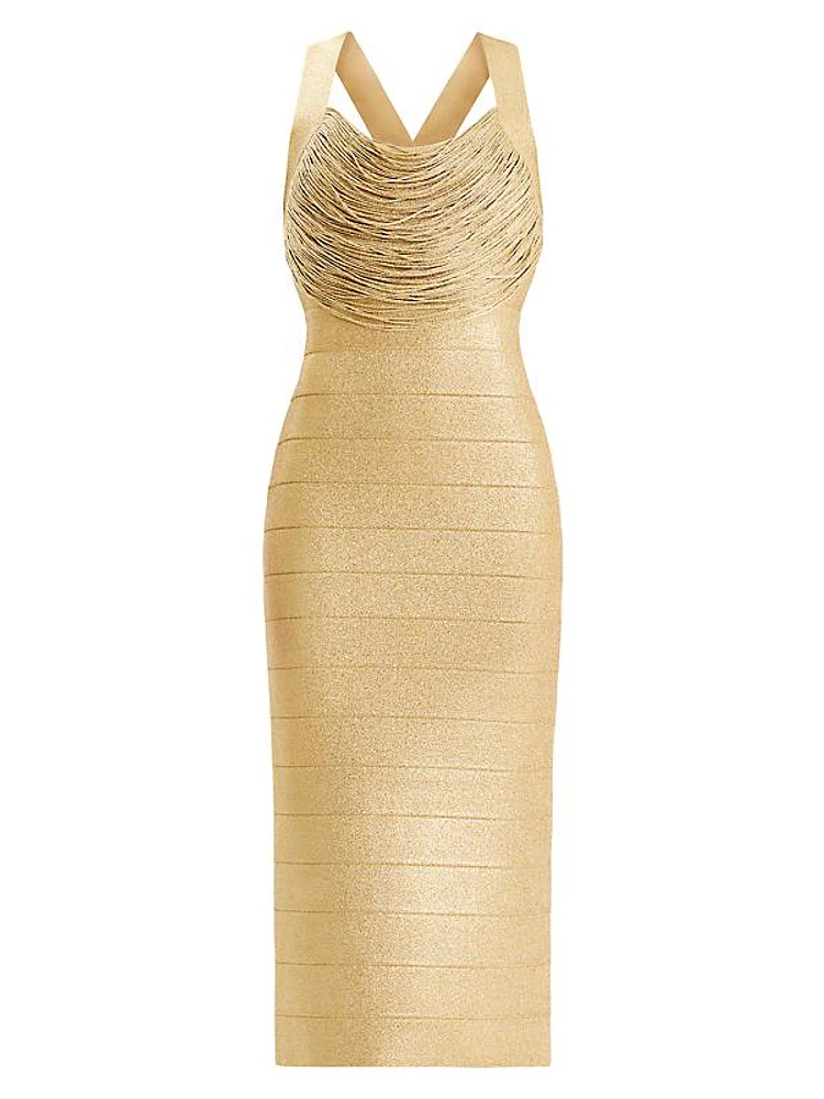 Disco Knit Fringe Bandage Midi-Dress