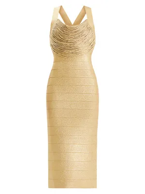 Disco Knit Fringe Bandage Midi-Dress