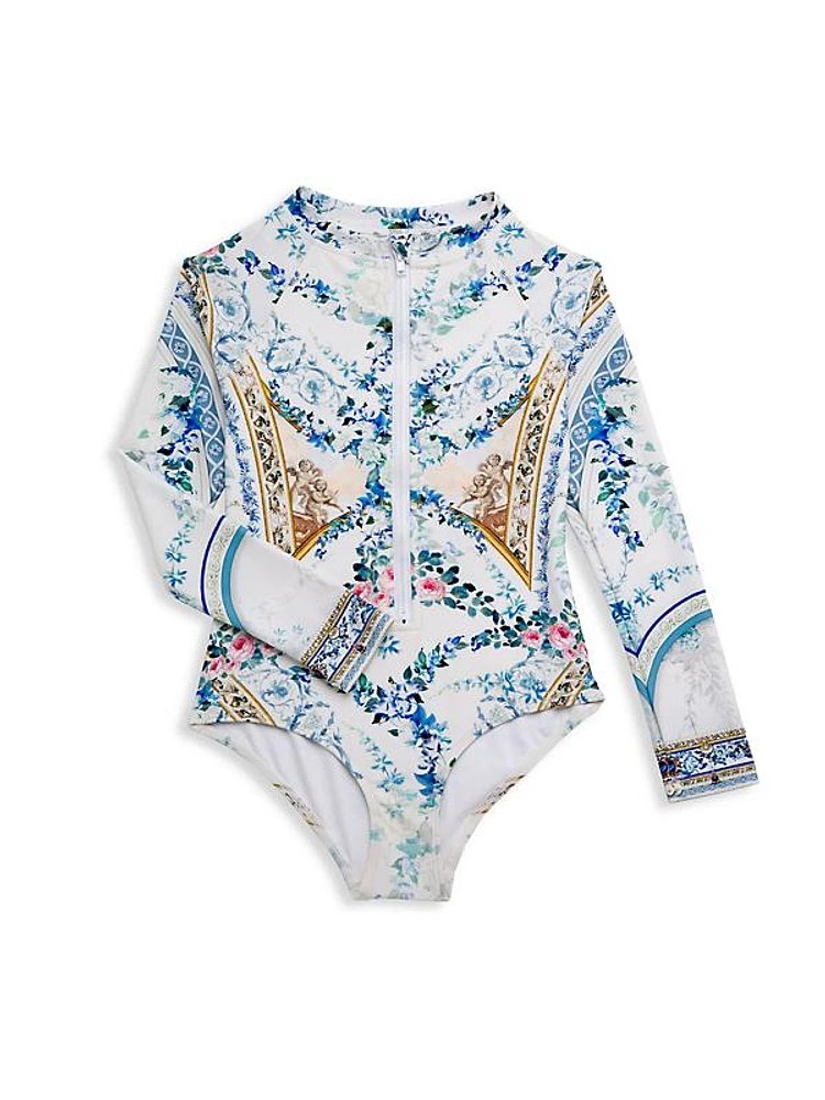 Little Girl's & Girl's Floral Long-Sleeve Rashguard Swimsuit