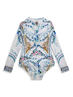 Little Girl's & Girl's Floral Long-Sleeve Rashguard Swimsuit