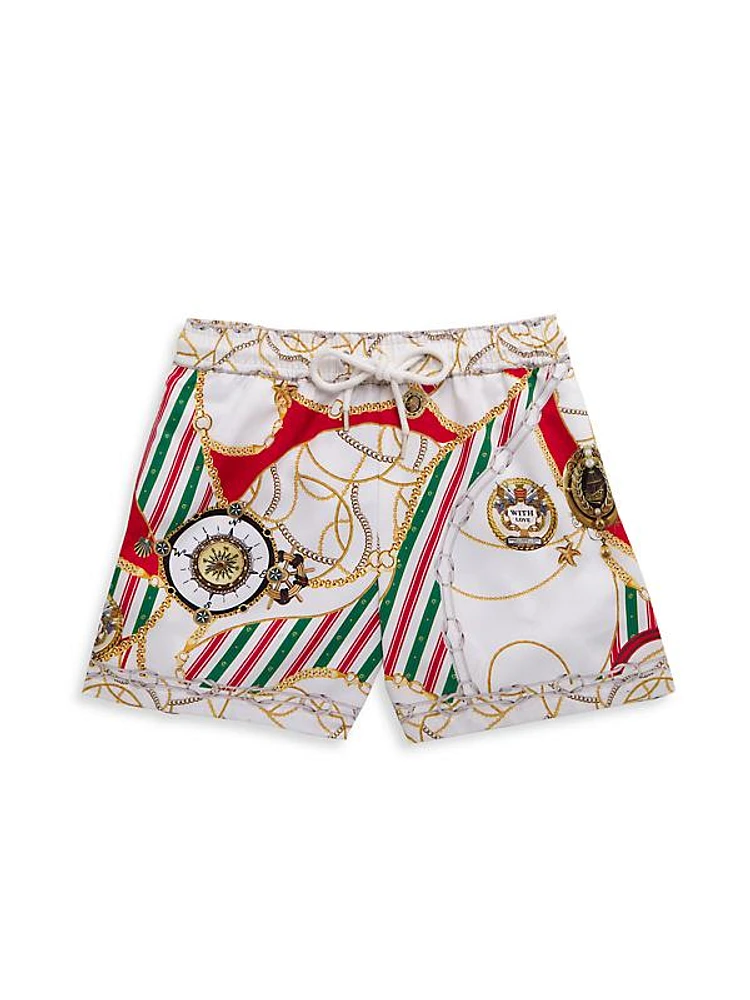 Little Boy's & Boy's Nautical Chain Print Swim Trunks