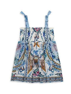 Baby Girl's Mosaic Print Shirred Dress