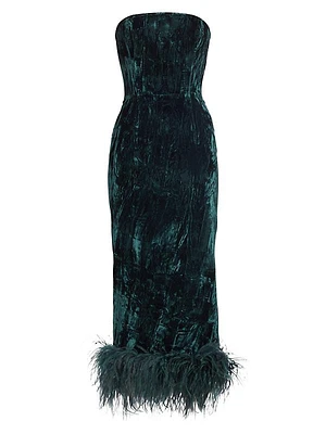 Minelli Velvet Feather-Hem Midi-Dress