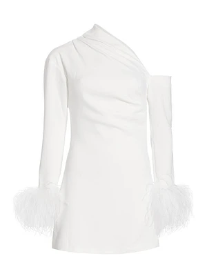 Adelaide Crepe Feather-Cuff Minidress