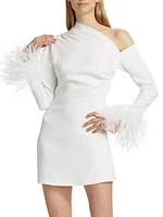 Adelaide Crepe Feather-Cuff Minidress