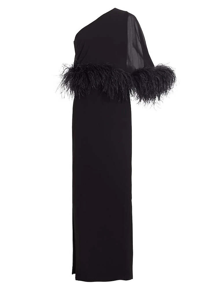 Alder Crepe Feather-Cuff Cape Gown