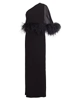 Alder Crepe Feather-Cuff Cape Gown