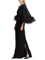 Alder Crepe Feather-Cuff Cape Gown