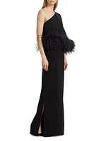 Alder Crepe Feather-Cuff Cape Gown